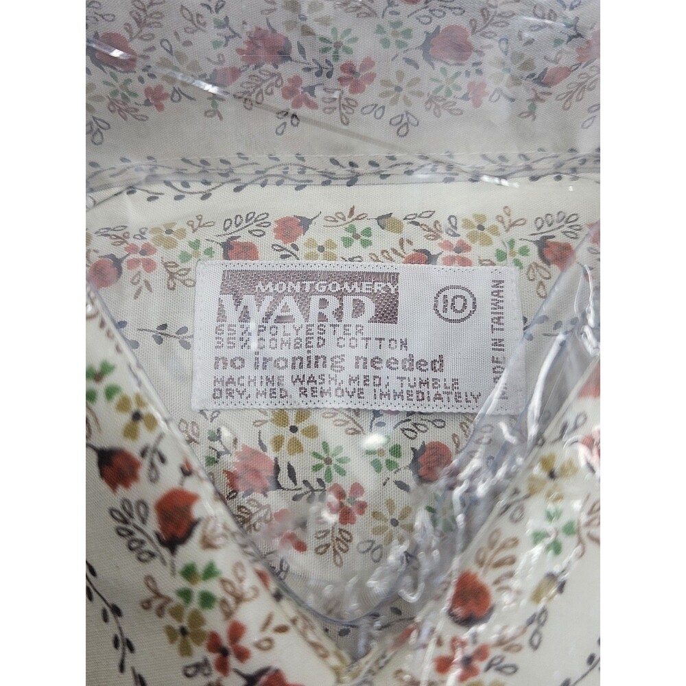 Vtg 1970s Montgomery Ward Long Sleeve Boys Shirt Sz 10 Floral Print Retro NOS - Picture 4 of 7